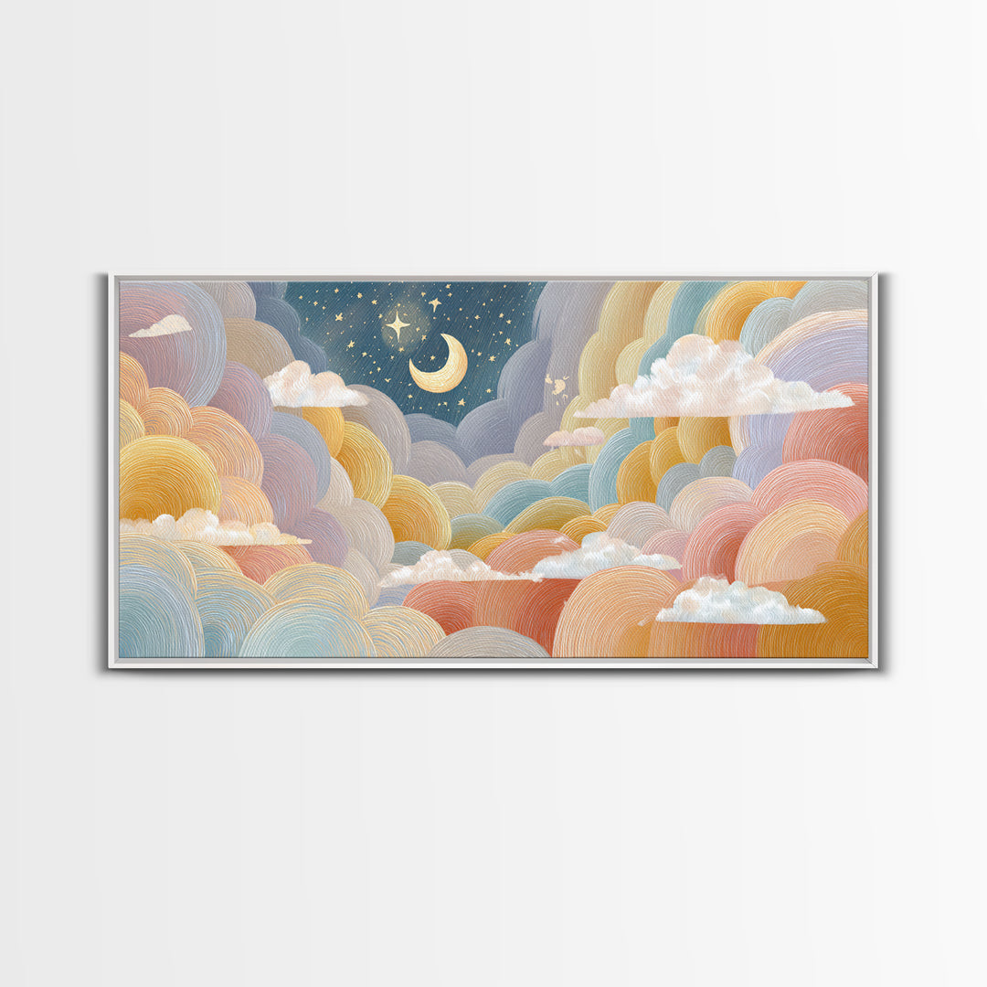 Pastel Rainbow with Soft Cloud Shapes Canvas Print, Nursery Decor, Nursery Wall Art, Fine Art, Nursery, Botanical Wall Art, NDE-2x1-21