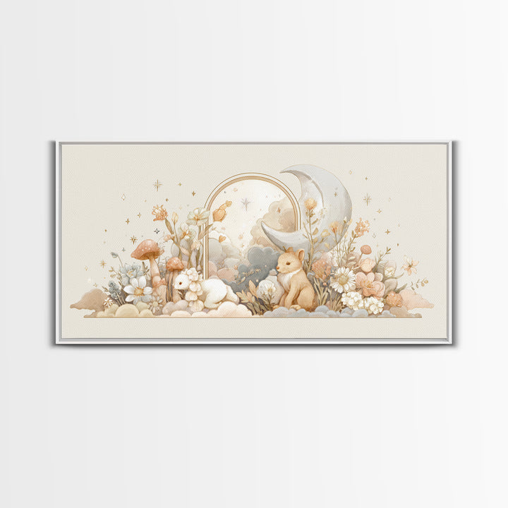 Soft Floral Initial Frame Without Letters Framed Canvas Print, Nursery Decor, Minimalist Decor, Oil Painting, Nursery, NDE-2x1-30