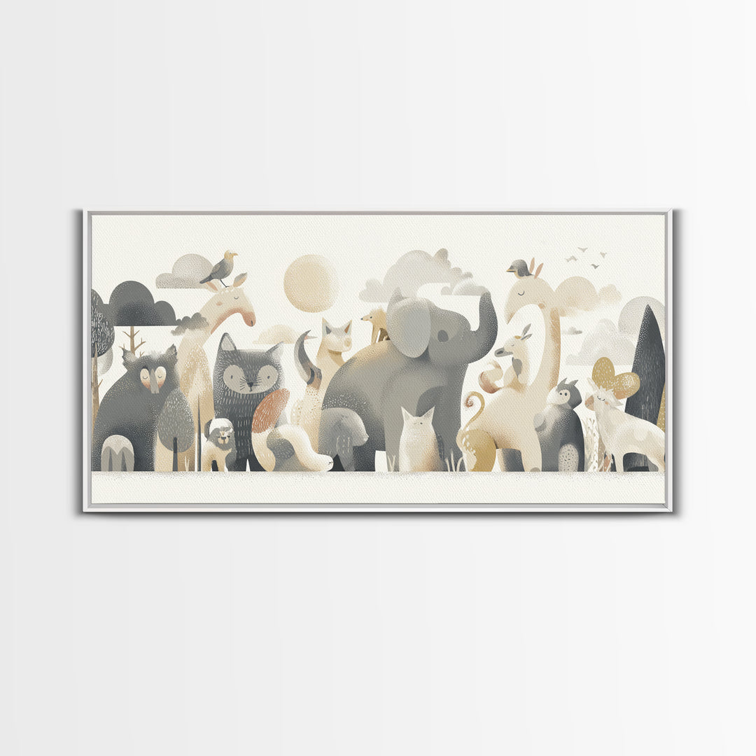 Woodland Animal Parade Framed Canvas Print, Nursery Decor, Wall Decor, Nursery, Woodland Nursery Decor, Nursery Prints, NDE-2x1-46