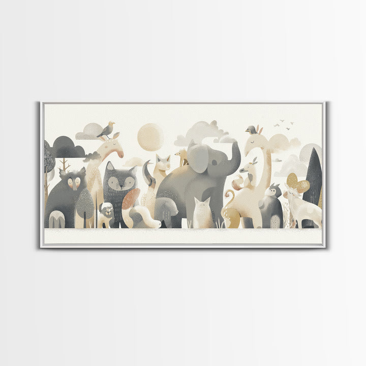 Woodland Animal Parade Framed Canvas Print, Nursery Decor, Wall Decor, Nursery, Woodland Nursery Decor, Nursery Prints, NDE-2x1-46