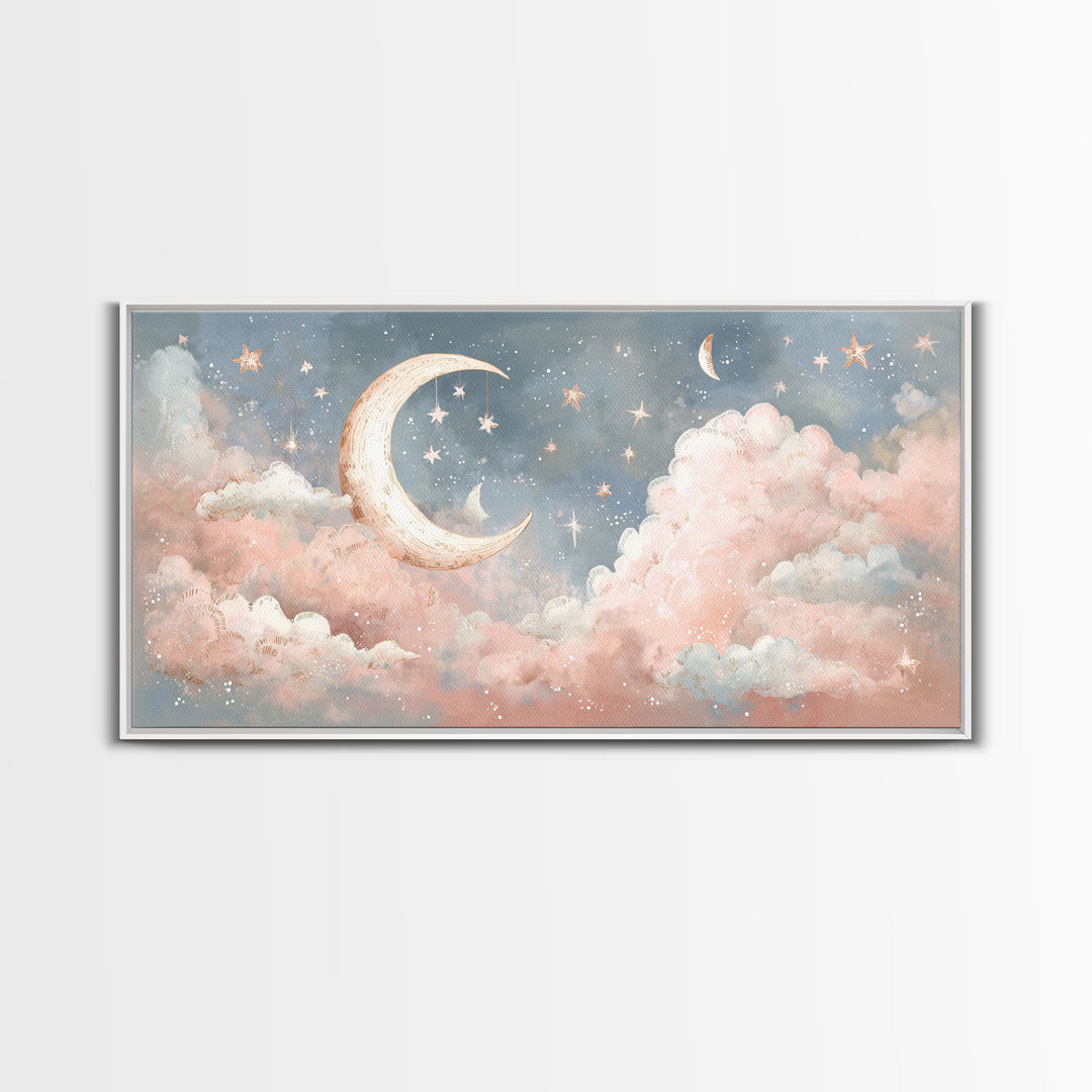 Moon Phase Mobile Canvas Print, Nursery Decor, Wall, Oil Painting, Nursery, Nursery Wall Decals, Woodland Nursery, NDE-2x1-47