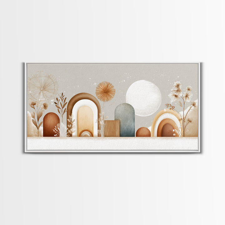 Neutral Boho Sun and Arch Shapes Framed Canvas Print, Nursery Decor, Nursery Prints, Fine Art, Nursery, Nursery Wall Decal, NDE-2x1-55