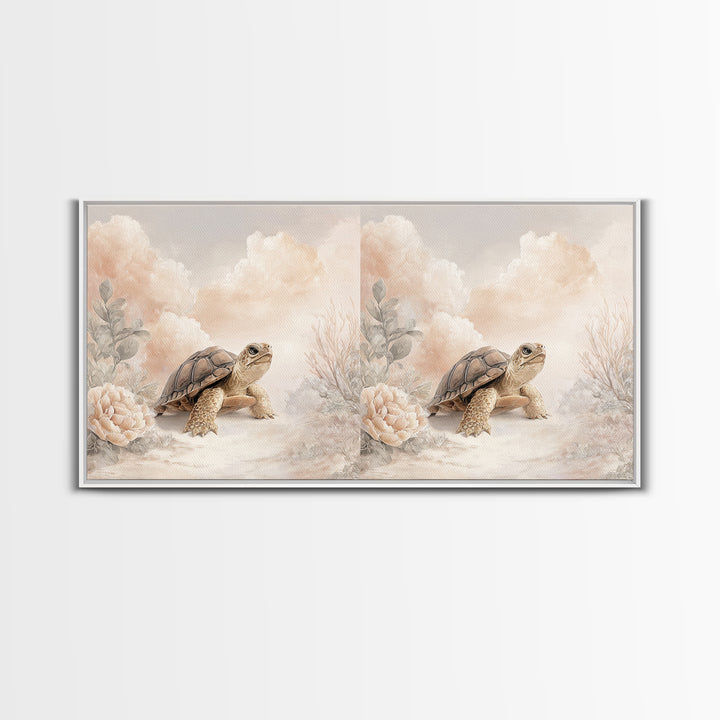 Tiny Turtle with Sea Plants Canvas Print, Nursery Decor, Floral Wall Art, Fine Art, Nursery, Gallery Decor, Neutral Decor, NDE-2x1-63