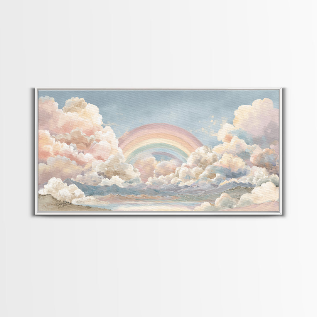 Pastel Rainbow with Soft Cloud Shapes Canvas Print, Nursery Decor, Floral Wall Art, Abstract Art, Nursery, Gallery Decor, NDE-2x1-69