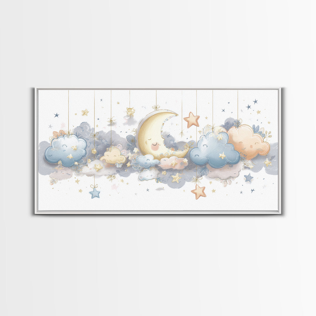 Moon Phase Mobile Canvas Print, Nursery Decor, Kids Wall Art, Abstract Art, Nursery, Room Decor, Textured Painting, NDE-2x1-71