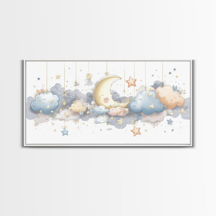 Moon Phase Mobile Canvas Print, Nursery Decor, Kids Wall Art, Abstract Art, Nursery, Room Decor, Textured Painting, NDE-2x1-71