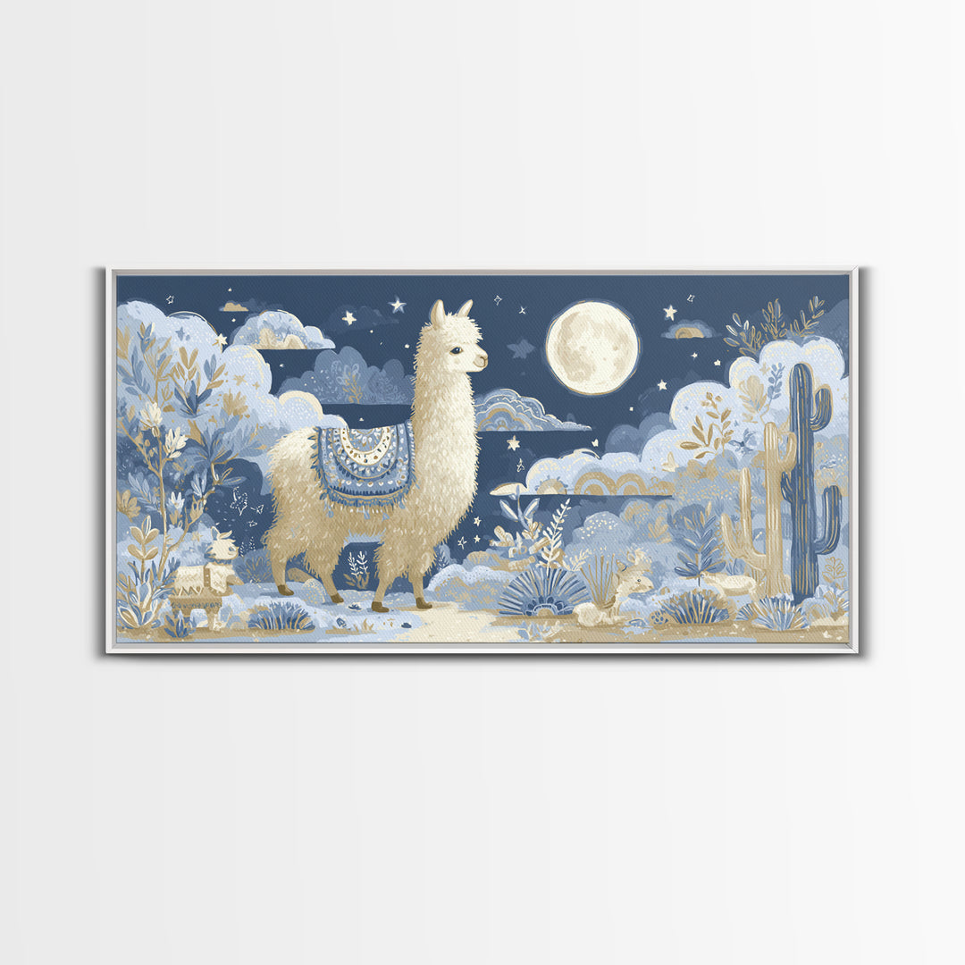 Cute Llama with Blanket Pattern Canvas Print, Nursery Decor, Playroom Decor, Nursery, Boy Nursery Decor, Gallery Decor, NDE-2x1-89