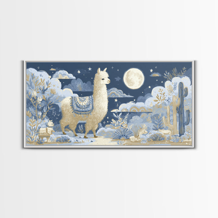 Cute Llama with Blanket Pattern Canvas Print, Nursery Decor, Playroom Decor, Nursery, Boy Nursery Decor, Gallery Decor, NDE-2x1-89