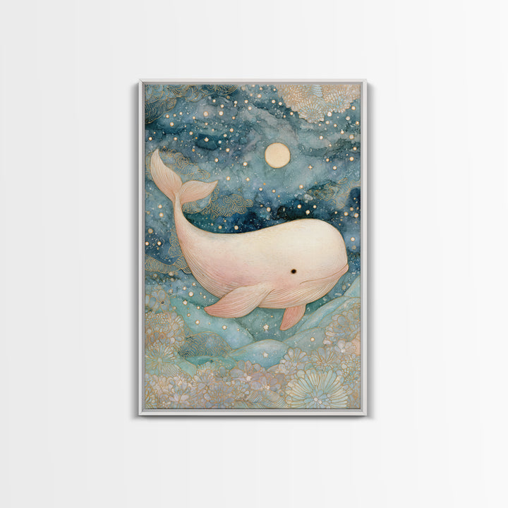 Baby Whale Swimming Through Stars Canvas Print, Nursery Decor, Gallery Decor, Fine Art, Nursery, Wall Art, Home Decor, NDE-2x3-16