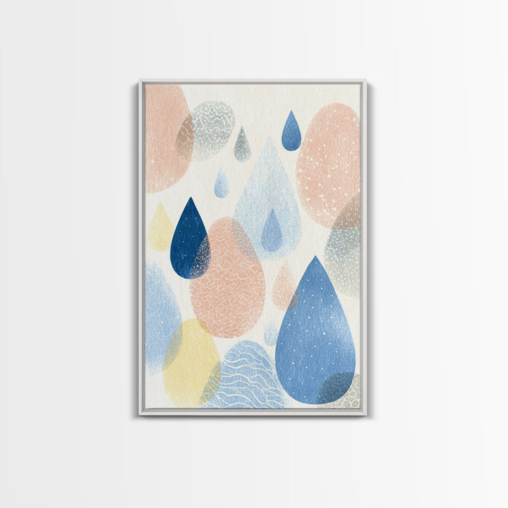 Cloud Rainbow and Raindrop Composition Framed Canvas Print, Nursery Decor, Wall Light, Fine Art, Nursery, Statement Artwork, NDE-2x3-28