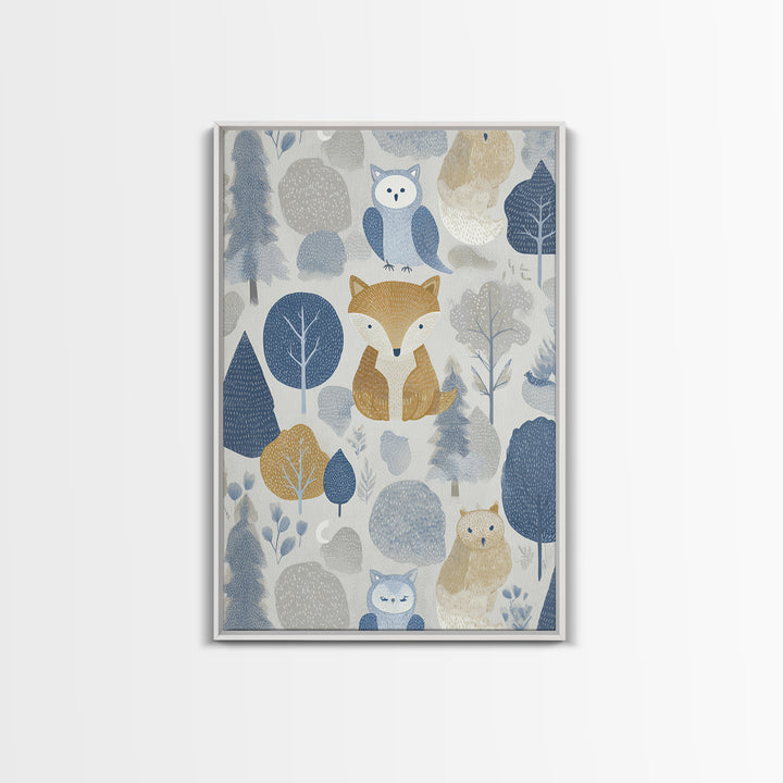 Fox and Owl Friends Framed Canvas Print, Nursery Decor, Wall Decor, Fine Art, Nursery, Woodland Nursery Decor, Nursery Prints, NDE-2x3-46