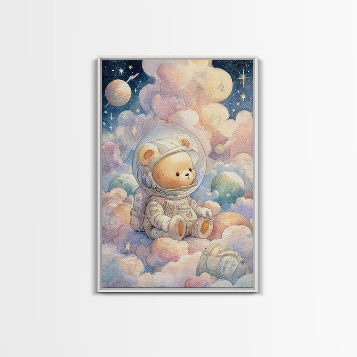 Little Astronaut Bear Framed Canvas Print, Nursery Decor, Wall Decals, Abstract Art, Nursery, Girl Nursery Decor, NDE-2x3-47