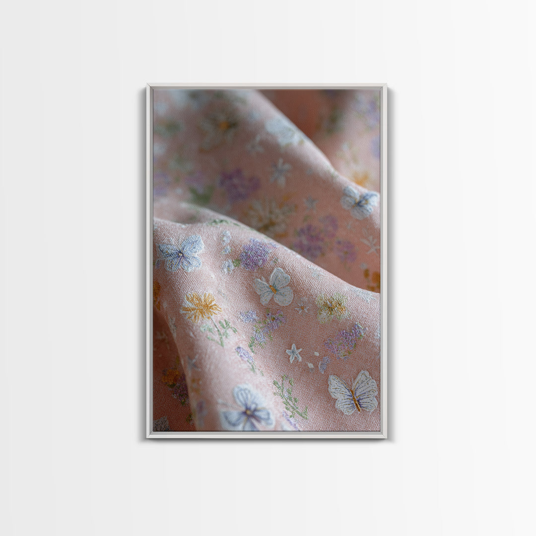 Pastel Butterfly and Wildflower Pattern Framed Canvas Print, Nursery Decor, Home Decor, Fine Art, Nursery, Nursery Art, NDE-2x3-48