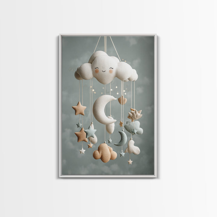Moon Phase Mobile Framed Canvas Print, Nursery Decor, Wall, Oil Painting, Nursery, Nursery Wall Decals, Woodland Nursery, NDE-2x3-59