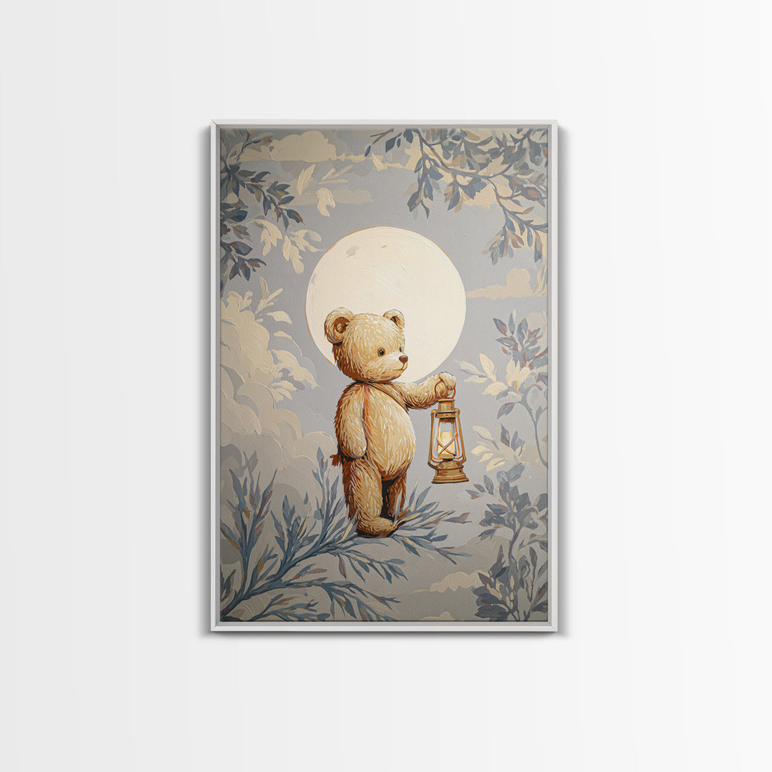 Storybook Bear with Little Lantern Canvas Print, Nursery Decor, Playroom Decor, Fine Art, Nursery, Boy Nursery Decor, NDE-2x3-65