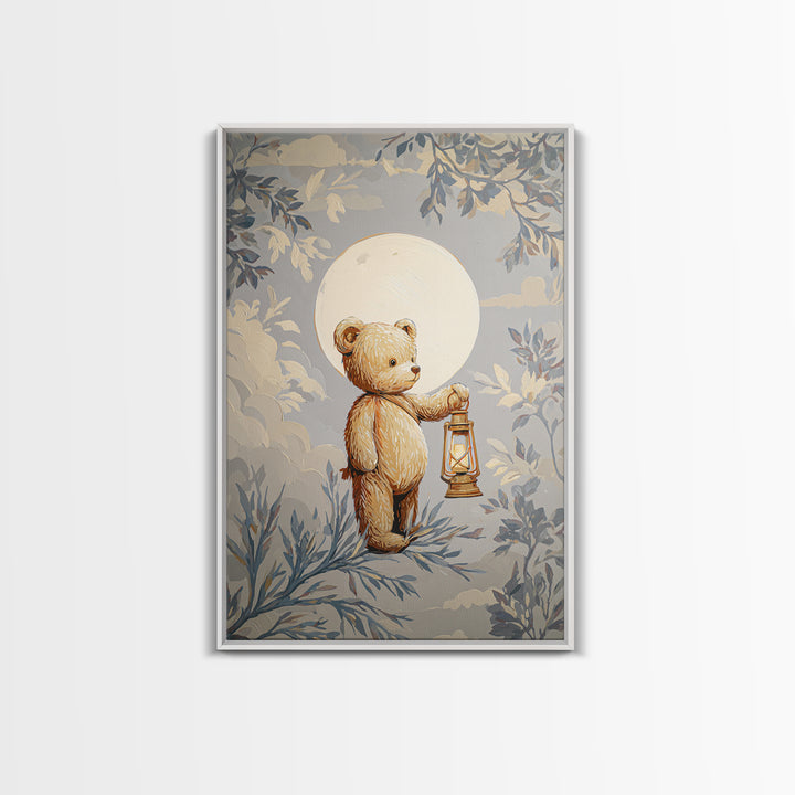 Storybook Bear with Little Lantern Canvas Print, Nursery Decor, Playroom Decor, Fine Art, Nursery, Boy Nursery Decor, NDE-2x3-65