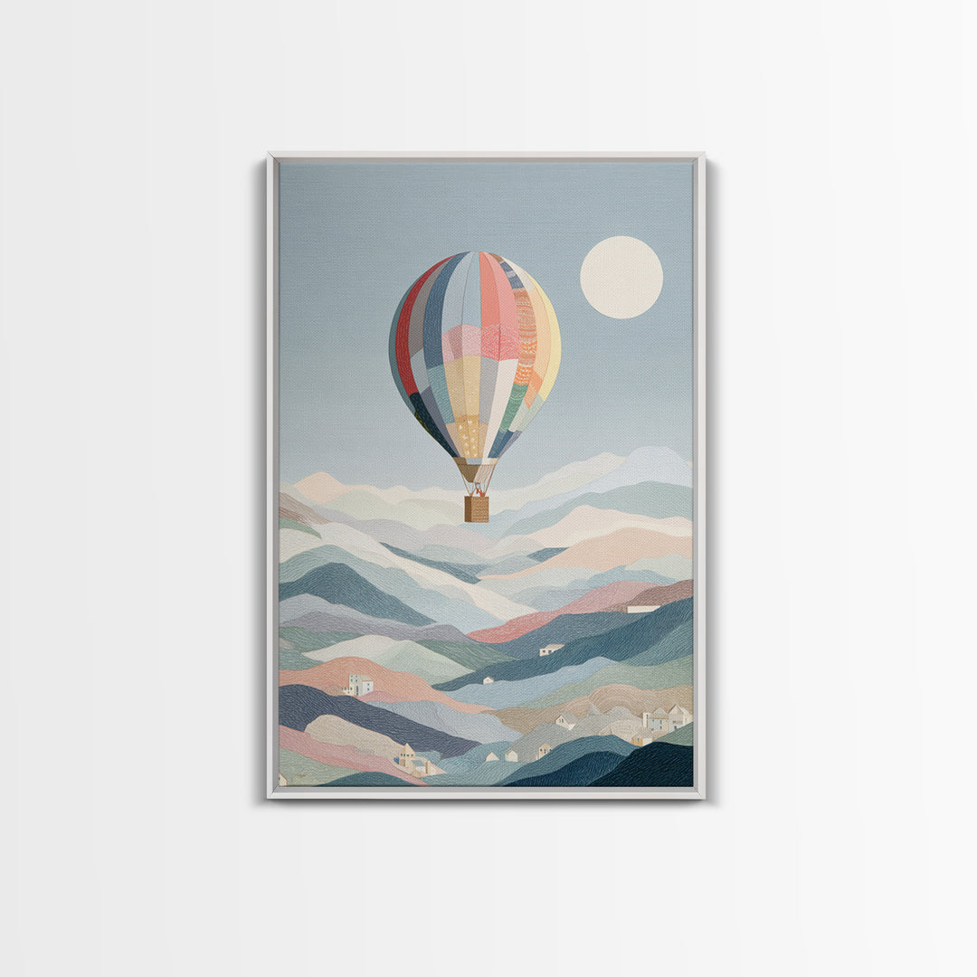 Hot Air Balloon Drifting Framed Canvas Print, Nursery Decor, Playroom Decor, Nursery, Boy Nursery Decor, Gallery Decor, NDE-2x3-68