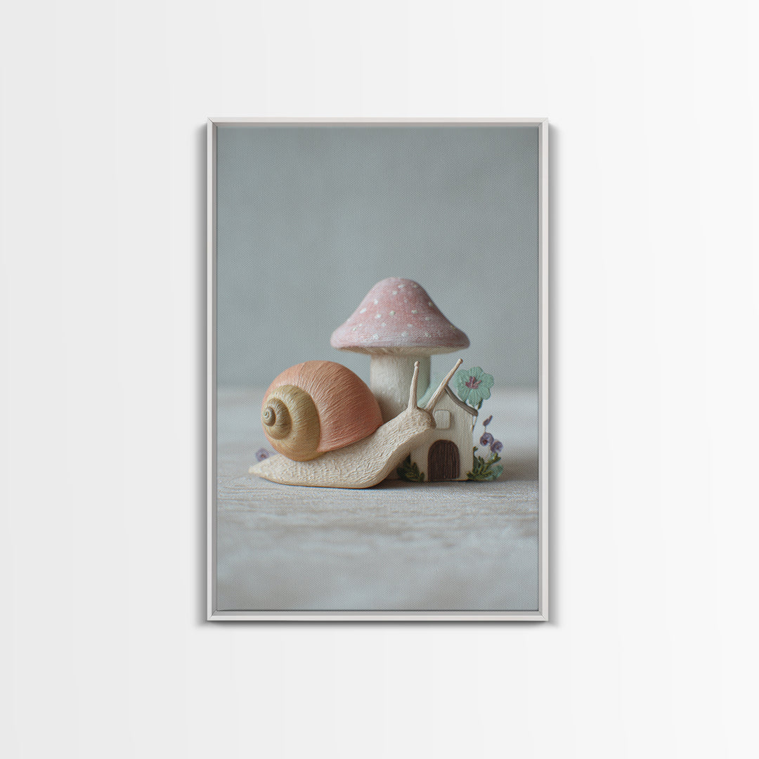 Garden Snail with Mushroom House Canvas Print, Nursery Decor, Fine Art Print, Watercolor Art, Nursery, Printable Wall Art, NDE-2x3-7