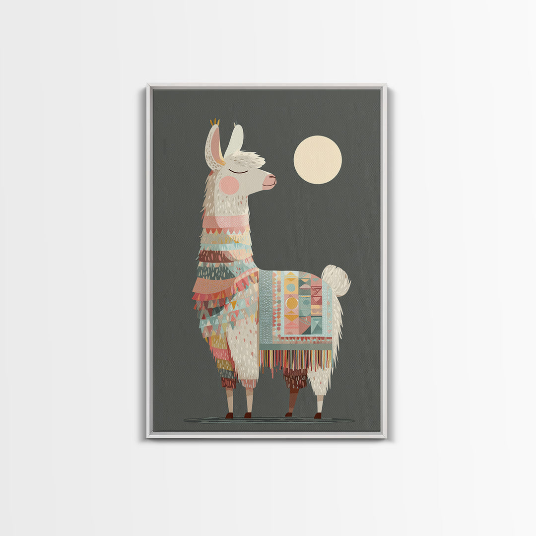 Cute Llama with Blanket Pattern Canvas Print, Nursery Decor, Safari Nursery Decor, Nursery, Modern Decor, Fine Art Print, NDE-2x3-77