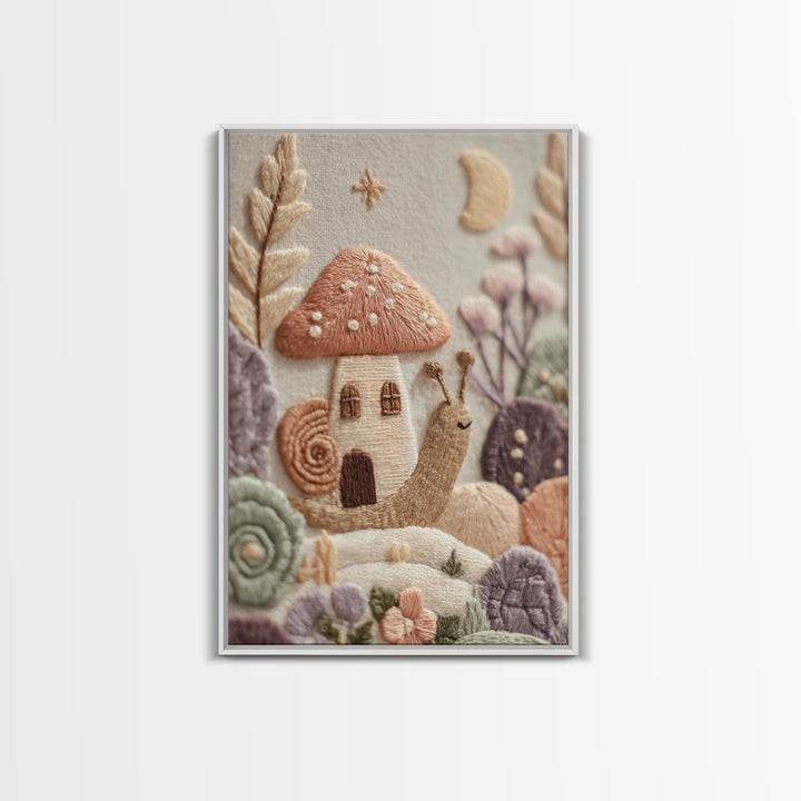 Garden Snail with Mushroom House Canvas Print, Nursery Decor, Nursery Art, Watercolor Art, Nursery, Kids Wall Art, NDE-2x3-79