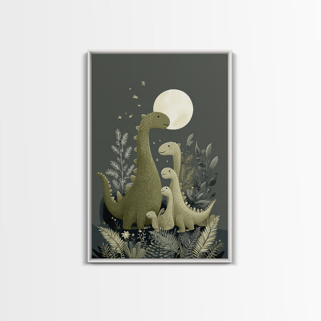 Gentle Dinosaur Family Framed Canvas Print, Nursery Decor, Nursery Wall Decals, Fine Art, Nursery, Textured Painting, NDE-2x3-87