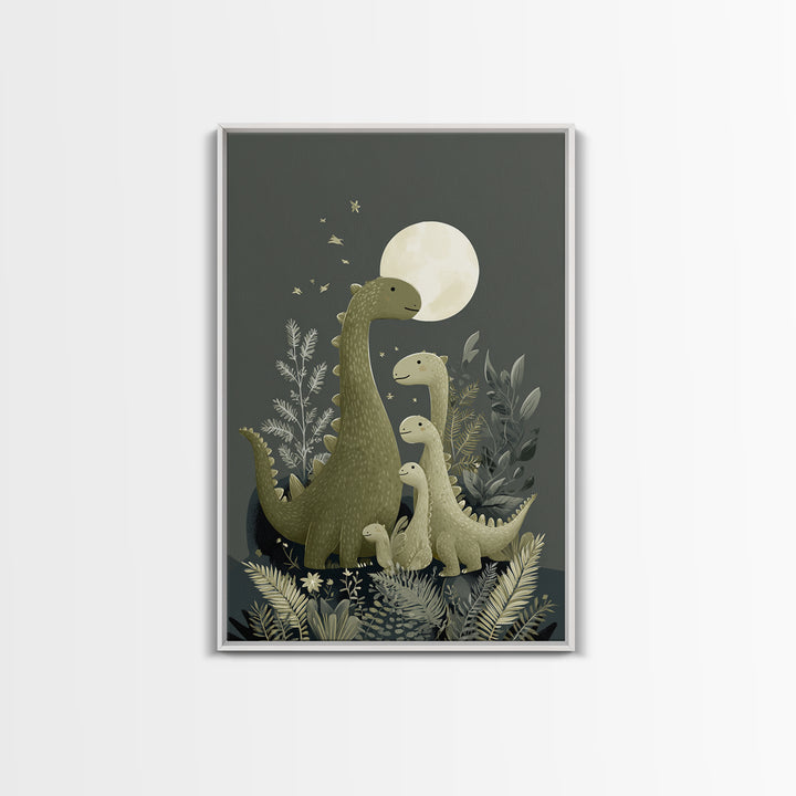 Gentle Dinosaur Family Framed Canvas Print, Nursery Decor, Nursery Wall Decals, Fine Art, Nursery, Textured Painting, NDE-2x3-87