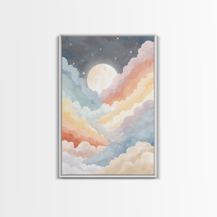 Pastel Rainbow with Soft Cloud Shapes Canvas Print, Nursery Decor, Wall Decal, Abstract Art, Nursery, Wall Light, NDE-2x3-9