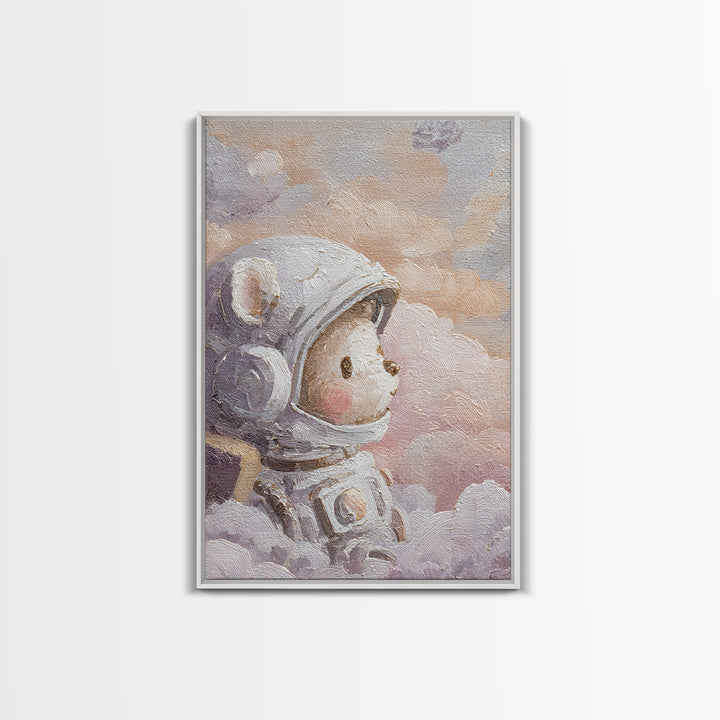 Little Astronaut Bear Canvas Print, Nursery Decor, Nursery Wall Decal, Oil Painting, Nursery, Minimalist Decor, NDE-2x3-95