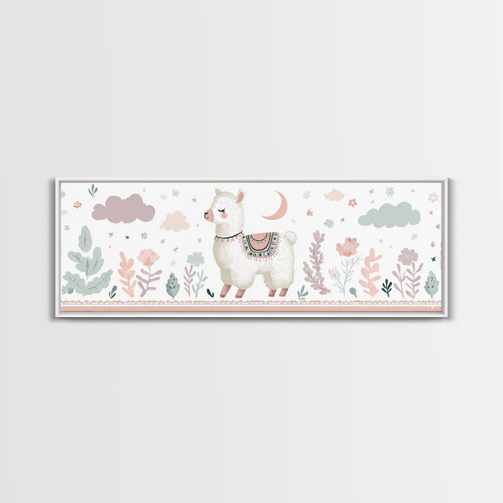 Cute Llama with Blanket Pattern Canvas Print, Nursery Decor, Playroom Decor, Nursery, Boy Nursery Decor, Gallery Decor, NDE-3x1-13