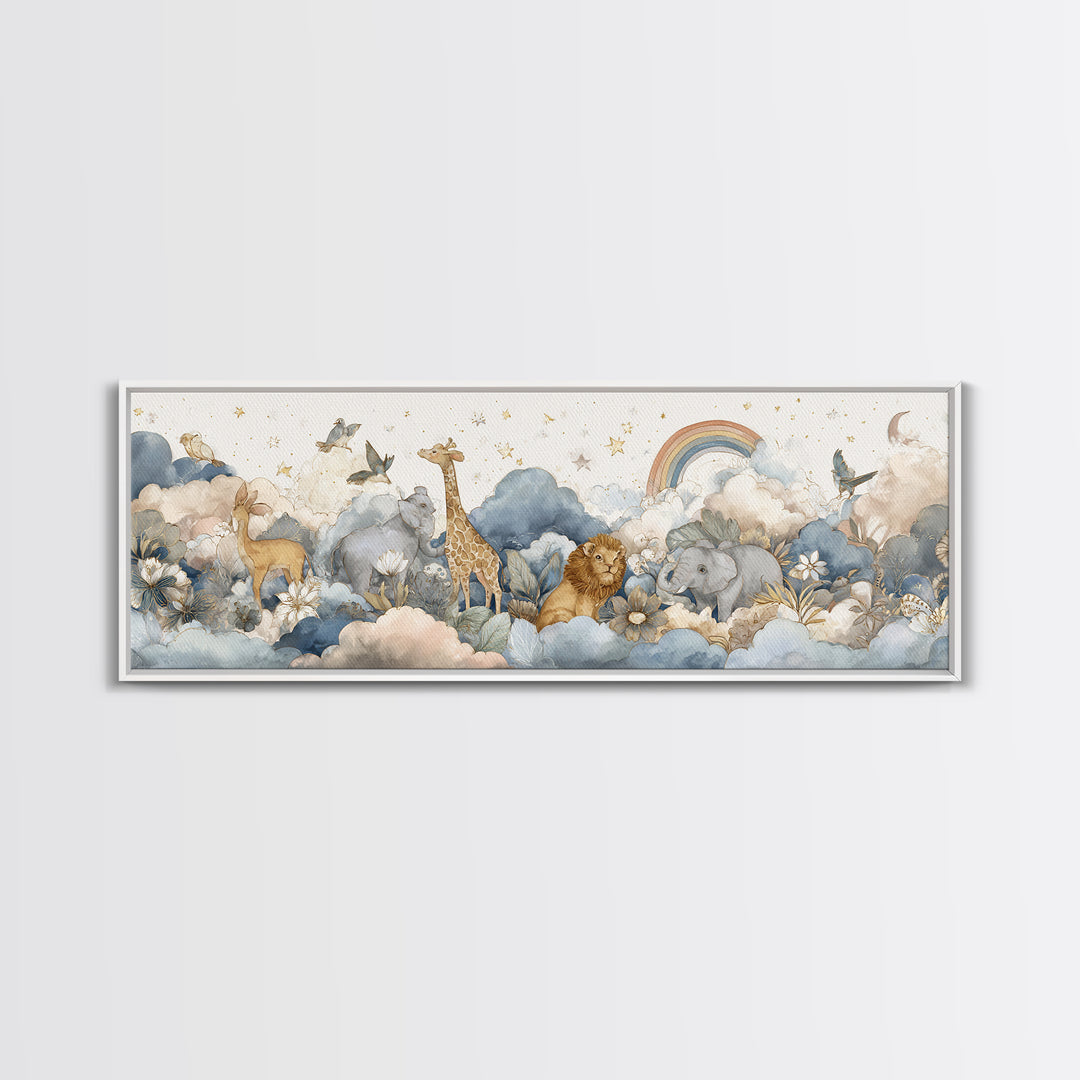 Woodland Animal Parade Framed Canvas Print, Nursery Decor, Nursery Art, Fine Art, Nursery, Kids Wall Art, Nursery Wall Decals, NDE-3x1-18