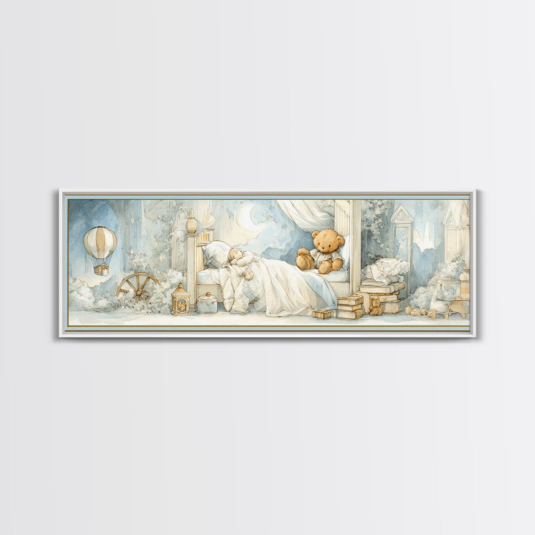 Storybook Bear with Little Lantern Canvas Print, Nursery Decor, Kids Wall Art, Abstract Art, Nursery, Room Decor, NDE-3x1-25