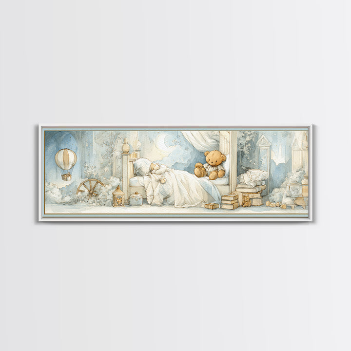 Storybook Bear with Little Lantern Canvas Print, Nursery Decor, Kids Wall Art, Abstract Art, Nursery, Room Decor, NDE-3x1-25