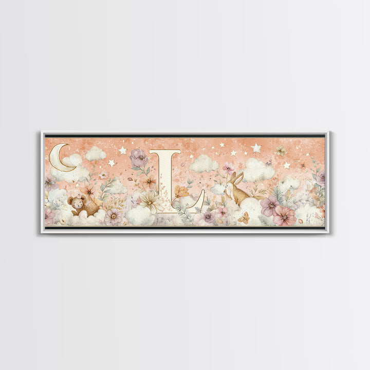 Soft Floral Initial Frame Without Letters Canvas Print, Nursery Decor, Woodland Nursery Decor, Nursery, Nursery Wall Decal, NDE-3x1-26