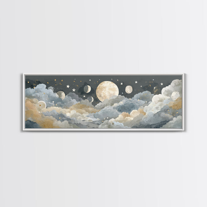 Moon Phase Mobile Canvas Print, Nursery Decor, Fine Art, Nursery, Floral Wall Art, Botanical Wall Art, Safari Nursery Decor, NDE-3x1-43