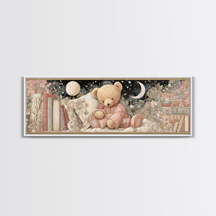 Storybook Bear with Little Lantern Canvas Print, Nursery Decor, Kids Wall Art, Abstract Art, Nursery, Room Decor, NDE-3x1-49