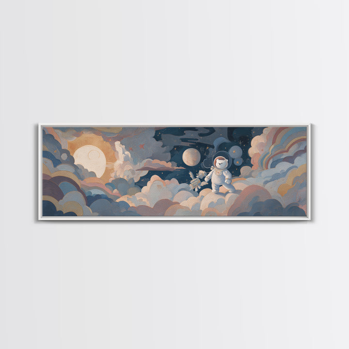 Little Astronaut Bear Framed Canvas Print, Nursery Decor, Art Print, Fine Art, Nursery, Woodland Nursery Decor, Nursery Prints, NDE-3x1-55