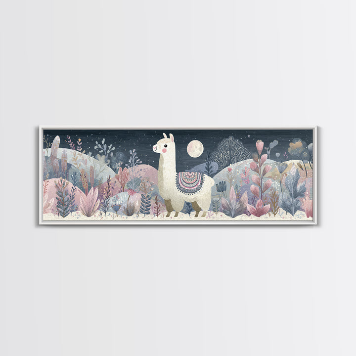 Cute Llama with Blanket Pattern Canvas Print, Nursery Decor, Nursery Wall Decal, Oil Painting, Nursery, Minimalist Decor, NDE-3x1-61