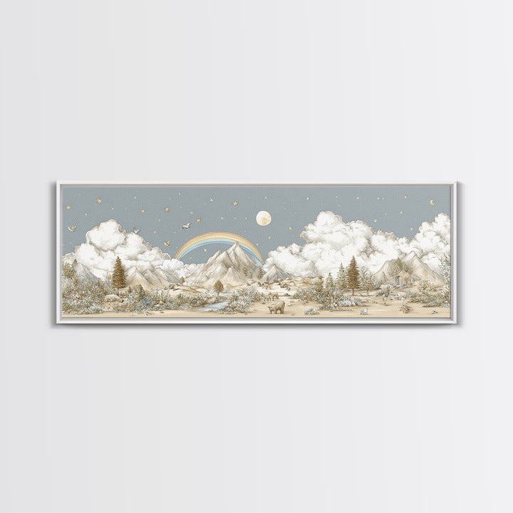 Calm Mountain Nursery Landscape Framed Canvas Print, Nursery Decor, Luxury Decor, Fine Art, Nursery, Nursery Wall Art, NDE-3x1-64