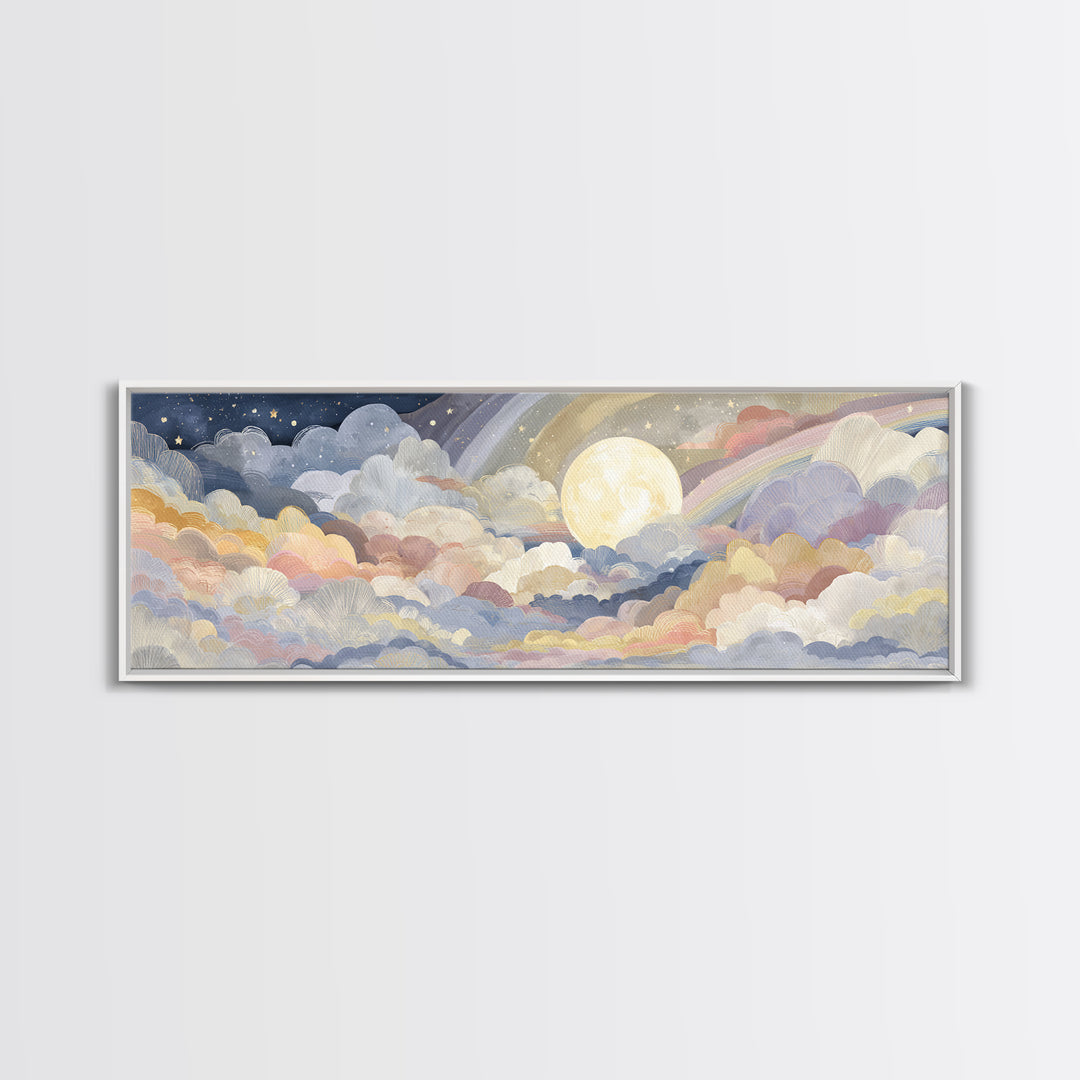 Pastel Rainbow with Soft Cloud Shapes Canvas Print, Nursery Decor, Boy Nursery Decor, Abstract Art, Nursery, Contemporary Art, NDE-3x1-65