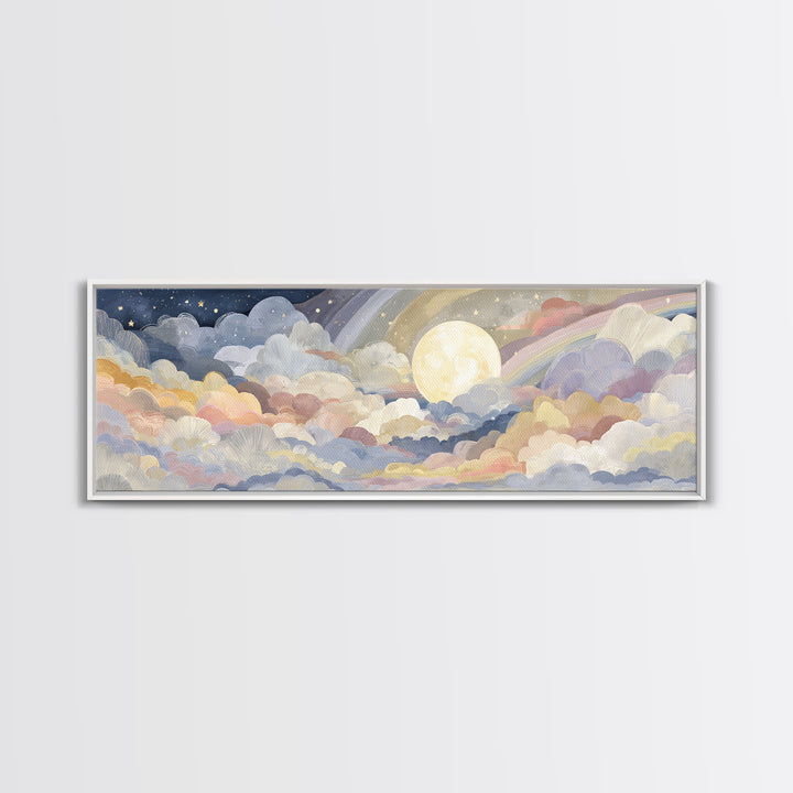 Pastel Rainbow with Soft Cloud Shapes Canvas Print, Nursery Decor, Boy Nursery Decor, Abstract Art, Nursery, Contemporary Art, NDE-3x1-65