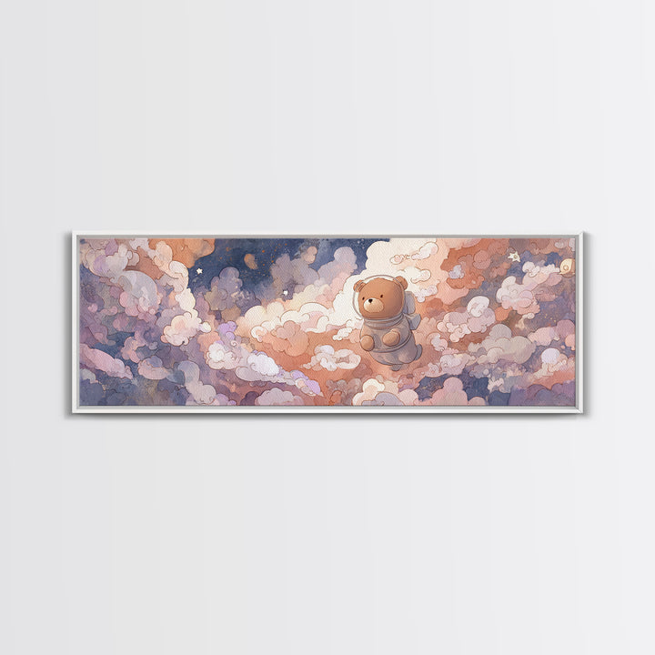 Little Astronaut Bear Framed Canvas Print, Nursery Decor, Statement Artwork, Fine Art, Nursery, Nursery Wall Art, NDE-3x1-7