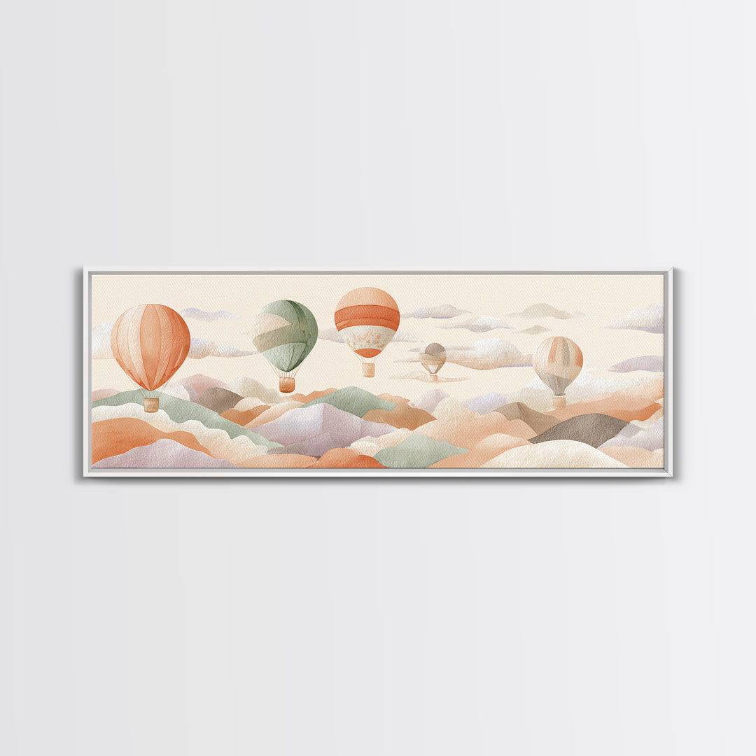 Hot Air Balloon Drifting Canvas Print, Nursery Decor, Art Print, Fine Art, Nursery, Woodland Nursery Decor, Nursery Prints, NDE-3x1-76