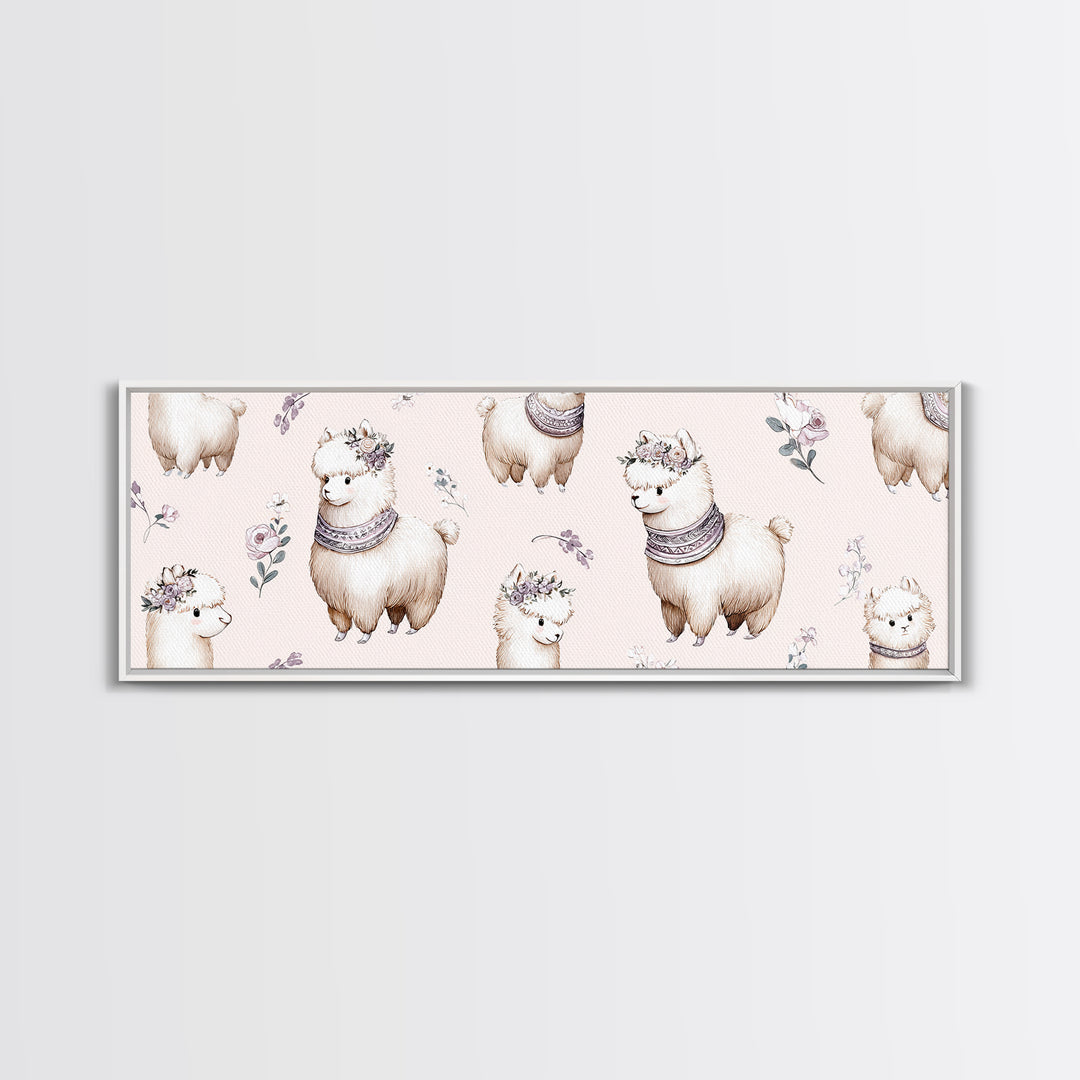 Cute Llama with Blanket Pattern Canvas Print, Nursery Decor, Nursery Wall Decal, Oil Painting, Nursery, Minimalist Decor, NDE-3x1-85