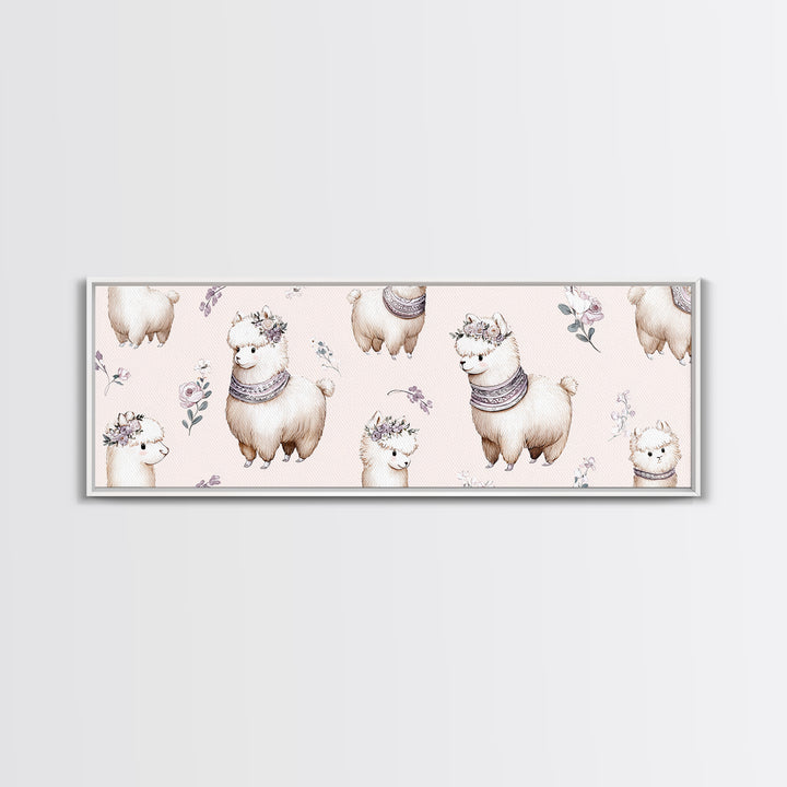Cute Llama with Blanket Pattern Canvas Print, Nursery Decor, Nursery Wall Decal, Oil Painting, Nursery, Minimalist Decor, NDE-3x1-85