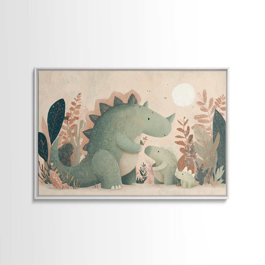 Gentle Dinosaur Family Canvas Print, Nursery Decor, Modern Decor, Fine Art, Nursery, Wall Decor, Art Print, Printable Wall Art, NDE-3x2-11