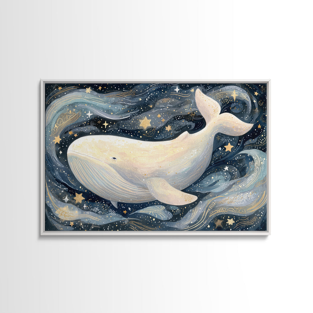 Baby Whale Swimming Through Stars Canvas Print, Nursery Decor, Wall Light, Fine Art, Nursery, Statement Artwork, Boho Decor, NDE-3x2-12