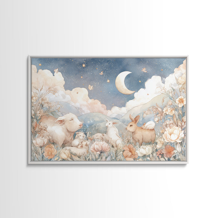 Farm Animals in Soft Watercolor Style Canvas Print, Nursery Decor, Wall, Oil Painting, Nursery, Nursery Wall Decals, NDE-3x2-22