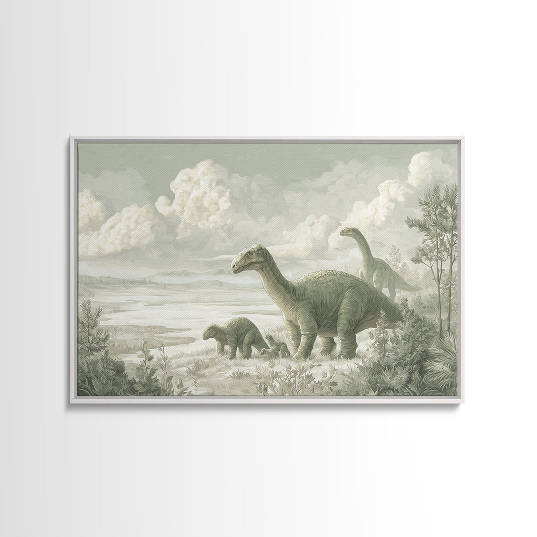 Gentle Dinosaur Family Framed Canvas Print, Nursery Decor, Room Decor, Fine Art, Nursery, Framed Wall Art, Bedroom Decor, NDE-3x2-35