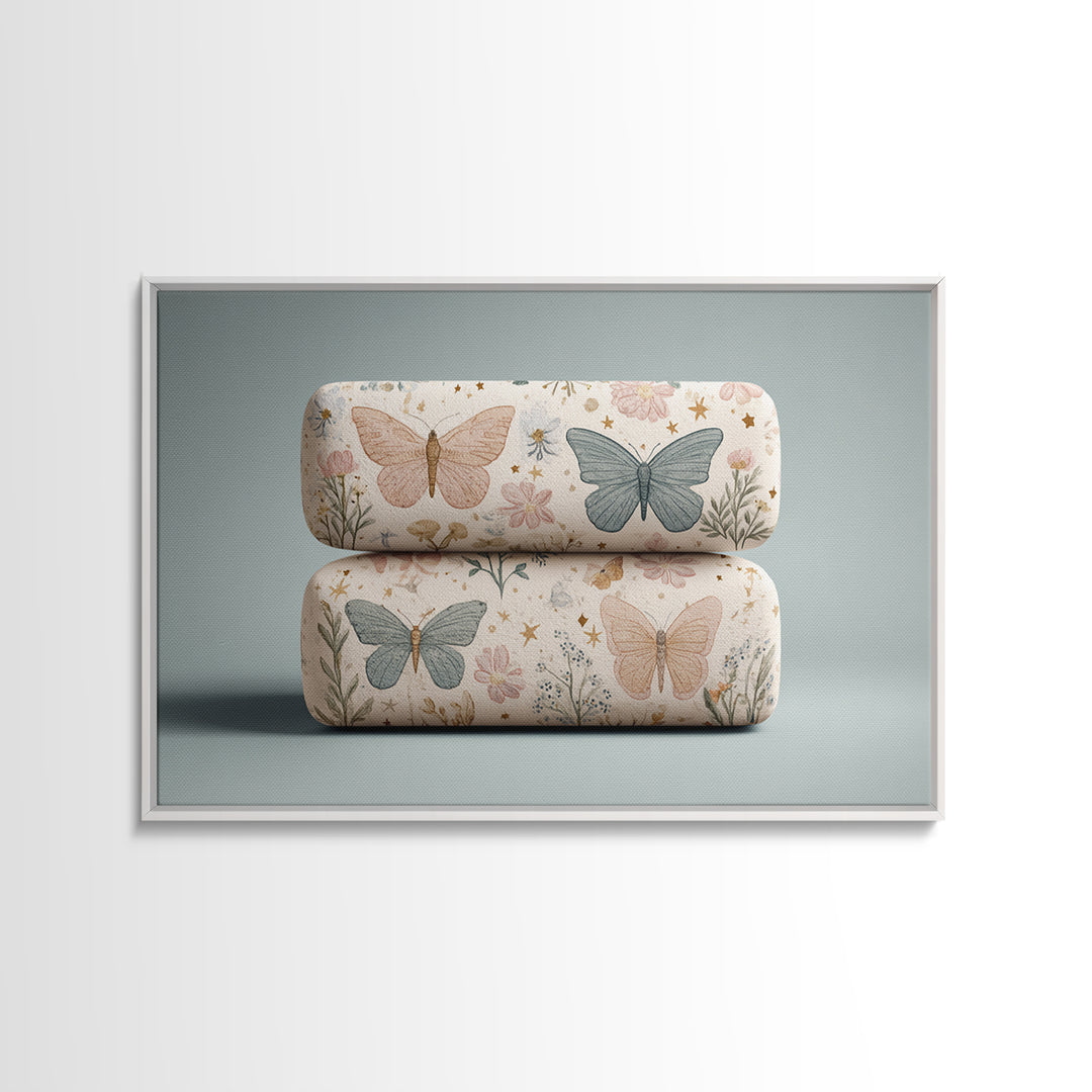 Pastel Butterfly and Wildflower Pattern Canvas Print, Nursery Decor, Boy Nursery Decor, Fine Art, Nursery, Contemporary Art, NDE-3x2-44