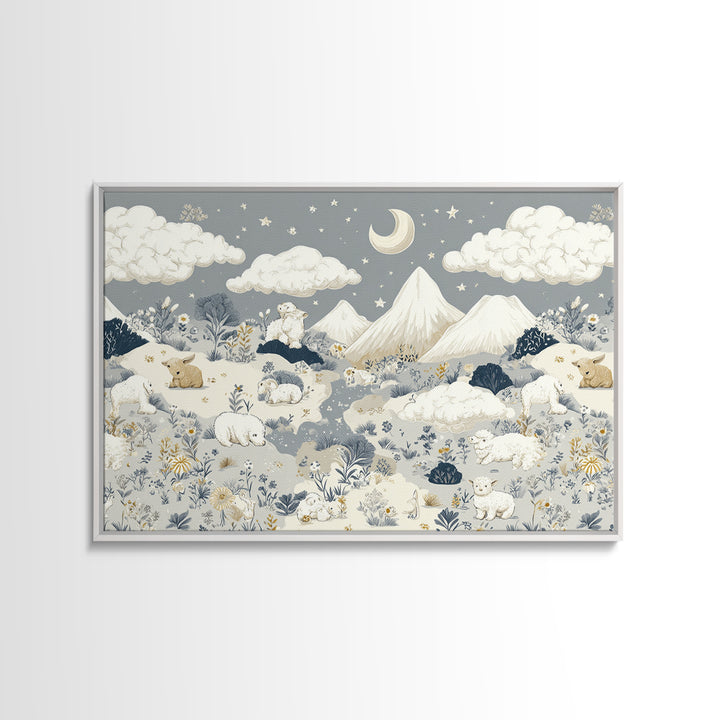 Calm Mountain Nursery Landscape Canvas Print, Nursery Decor, Kids Wall Art, Fine Art, Nursery, Room Decor, Textured Painting, NDE-3x2-52